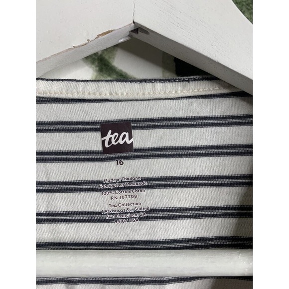 Tea Collection Girls Size 16 Striped Black & Cream Pleated Front Dress - Picture 4 of 5